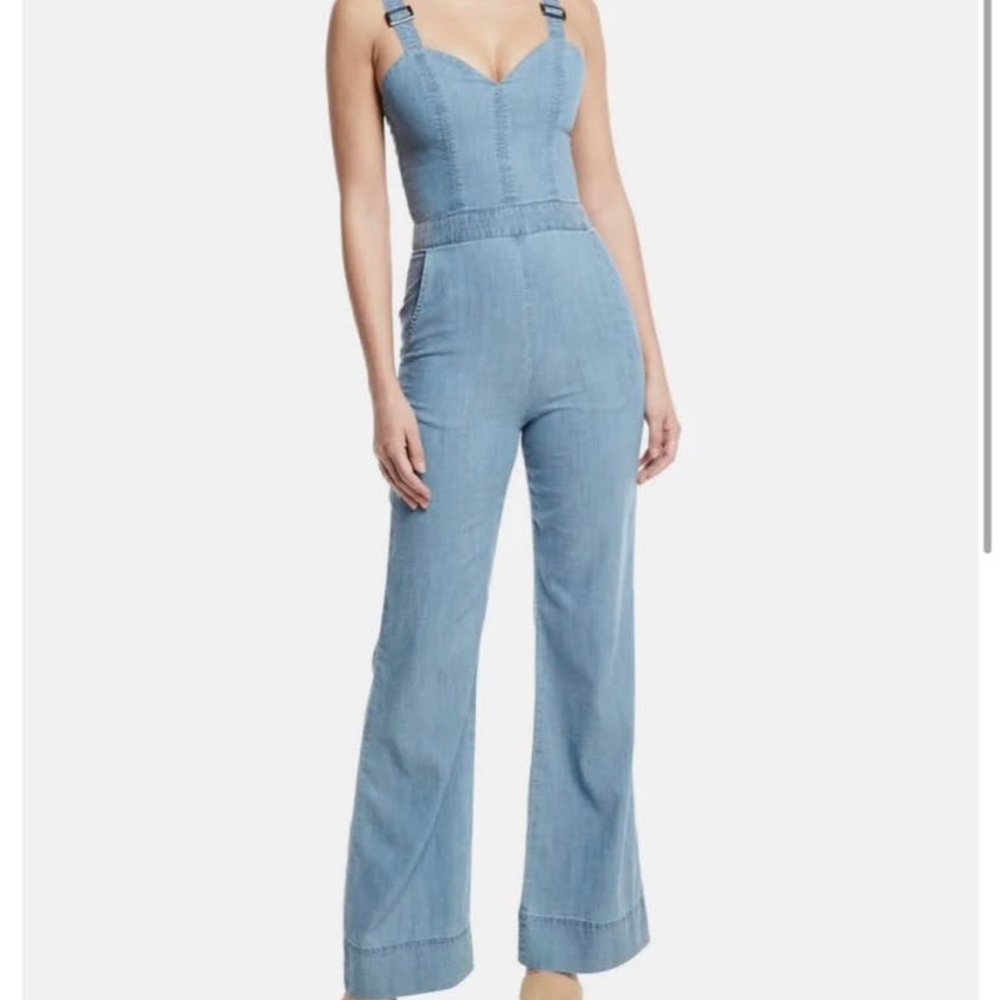 Alice + Olivia Blue Wide-Leg Overalls